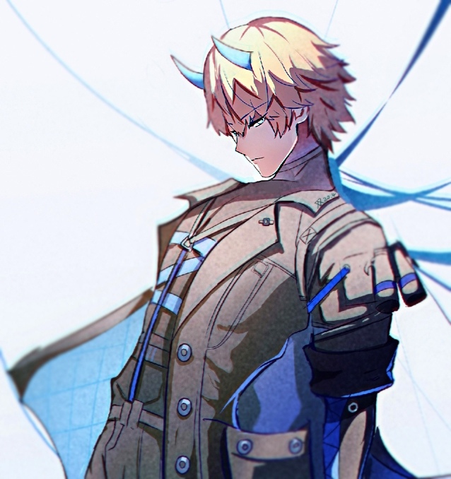 1boy horns image_sample lee:_palefire_(pgr) lee_(pgr) looking_at_viewer male_focus niarss pixiv_sample punishing:_gray_raven solo solo_focus white_background