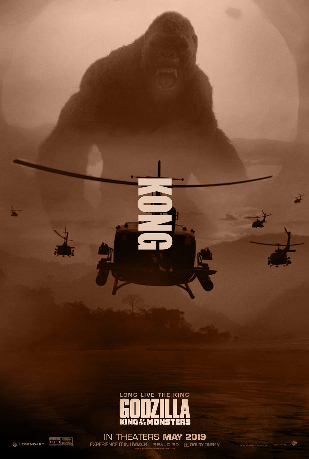 aircraft bell_helicopter giant giant_monster helicopter highres island kaiju king_kong king_kong_(series) kong:_skull_island legendary_pictures military military_vehicle monster monsterverse movie_poster muscular muscular_male ocean parody skull_island style_parody sun tree uh-1_iroquois utility_helicopter