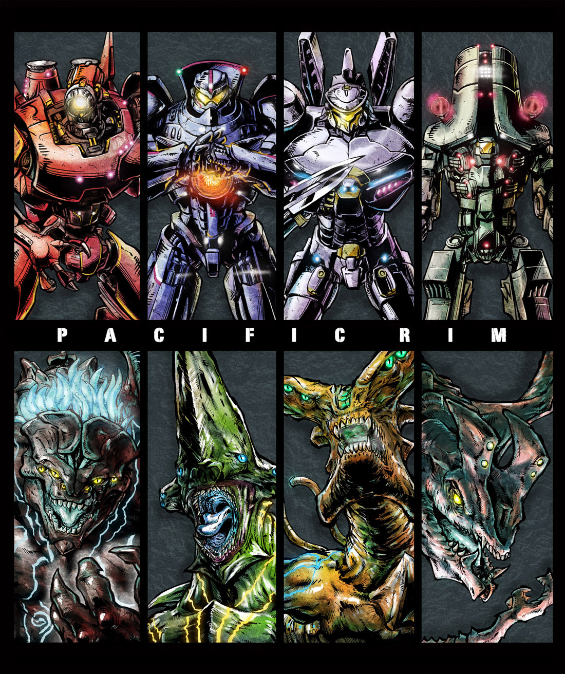 4.211_brass_knuckles assault_mount_3.25_sting-blades bioluminescence blue_eyes body_markings brass_knuckles cannon cherno_alpha chest_cannon crimson_typhoon giant_robot gipsy_danger glowing glowing_veins green_eyes highres incinerator_turbines jaeger_(pacific_rim) kaiju knifehead leatherback legendary_pictures mecha multiple_tails no_humans no_pupils otachi pacific_rim pan_pacific_defense_corps pincers robot saw slattern striker_eureka tail tentacle_hair veins weapon wings wrist_blades yasukuni_kazumasa yellow_eyes zuma_(zuma_yskn)
