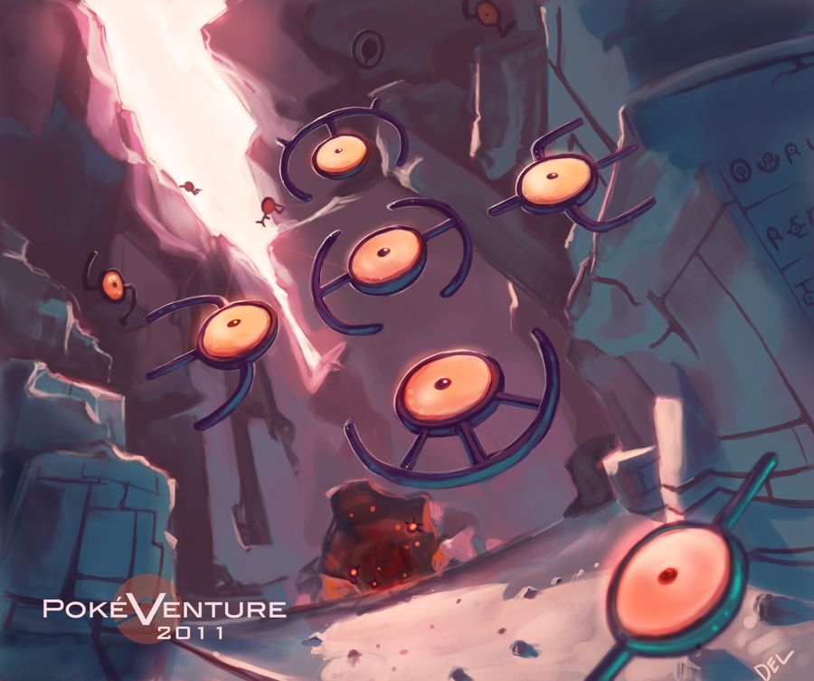 2011 black_eyes commentary creature delano-laramie english_commentary floating gen_2_pokemon looking_away nintendo no_humans pokemon pokemon_(creature) ruins signature single_eye sky unown unown_e unown_f unown_g unown_h unown_i unown_j unown_k unown_l unown_m unown_o unown_s unown_u unown_x