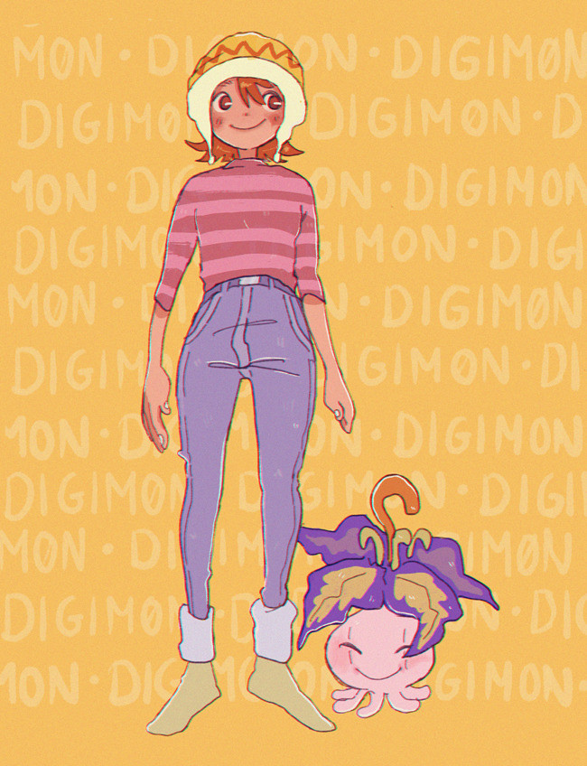 1girl digimon digimon_adventure digimon_adventure:_bokura_no_war_game hat leaf petals pyocomon short_hair smile takenouchi_sora