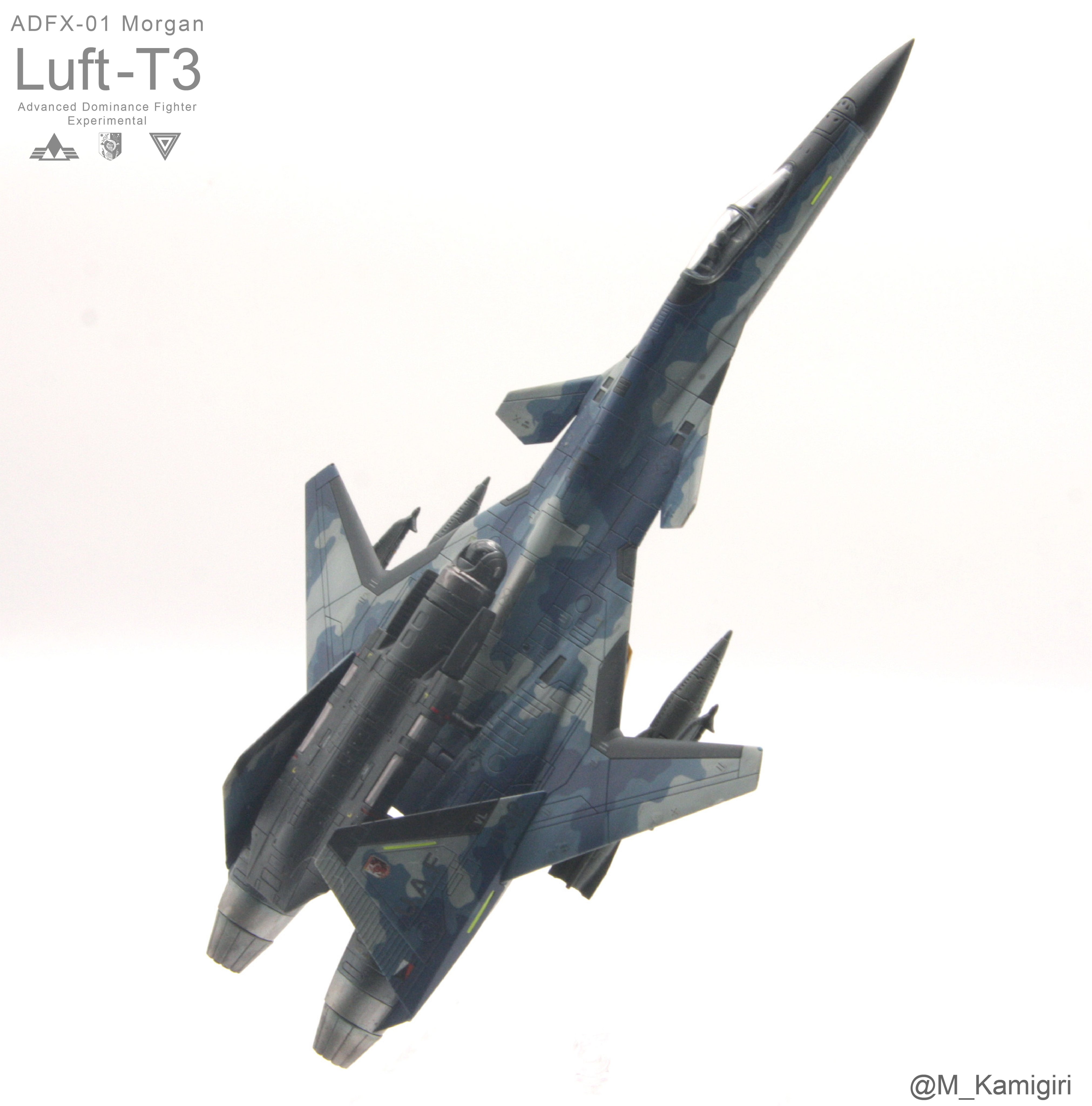 absurdres ace_combat ace_combat_7:_skies_unknown adfx-01_morgan airborne_laser aircraft airplane artist_request cannon commentary directed-energy_weapon energy energy_cannon energy_weapon fighter_jet forward-swept_wing highres laser_cannon military military_vehicle model_kit_(medium) no_humans prototype_design tactical_laser_system unconventional_media vehicle_focus zoisite_(ace_combat)