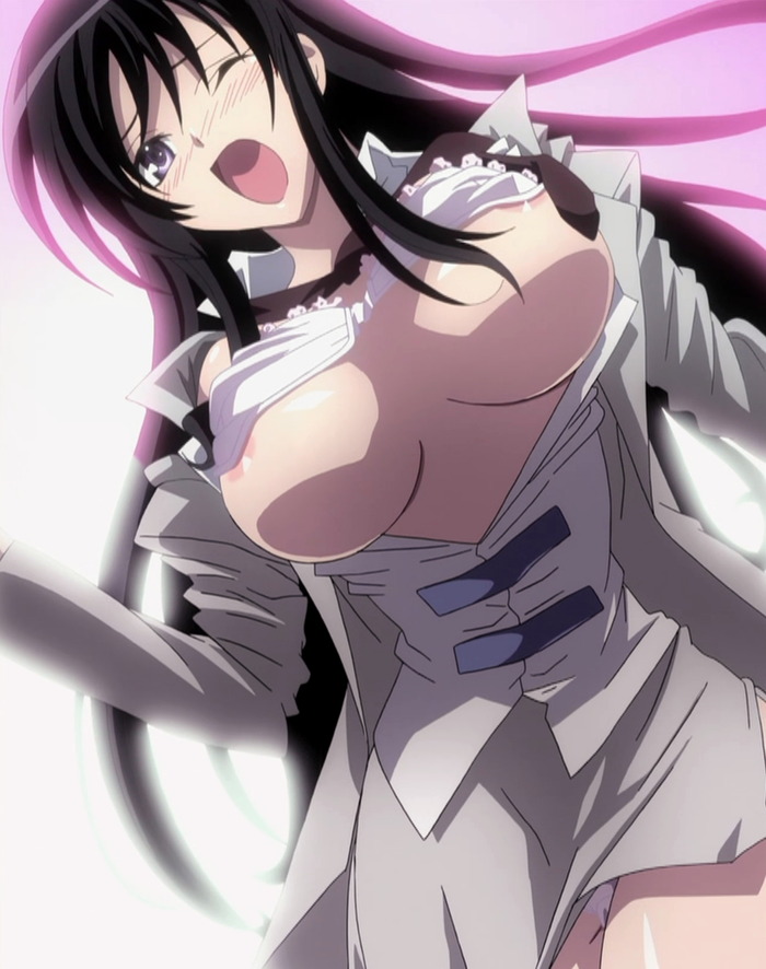 anime_screenshot assisted_exposure bra breasts breasts_out covered_erect_nipples embarrassed kenzen_robo_daimidaler large_breasts panties sonan_kyouko underwear