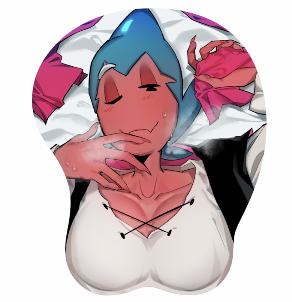 1boy aqua_eyes aqua_hair bandana bed bed_sheet black_eyes black_vest blue_hair blush closed_mouth collarbone colored_skin cookie_run fangs fin fingernails gradient_hair heavy_breathing holding holding_bandana humanization lace-up_top long_sleeves looking_at_viewer lying male_focus mouse_pad multicolored_hair on_back on_bed one_eye_closed pectoral_cleavage pectorals personification pink_bandana pink_sash pink_skin raised_eyebrow sash shark_boy shark_fin sharp_fingernails shirt short_hair skin_fangs smile sorbet_shark_cookie sweat sweatdrop two-tone_hair unworn_bandana vest white_background white_shirt wink