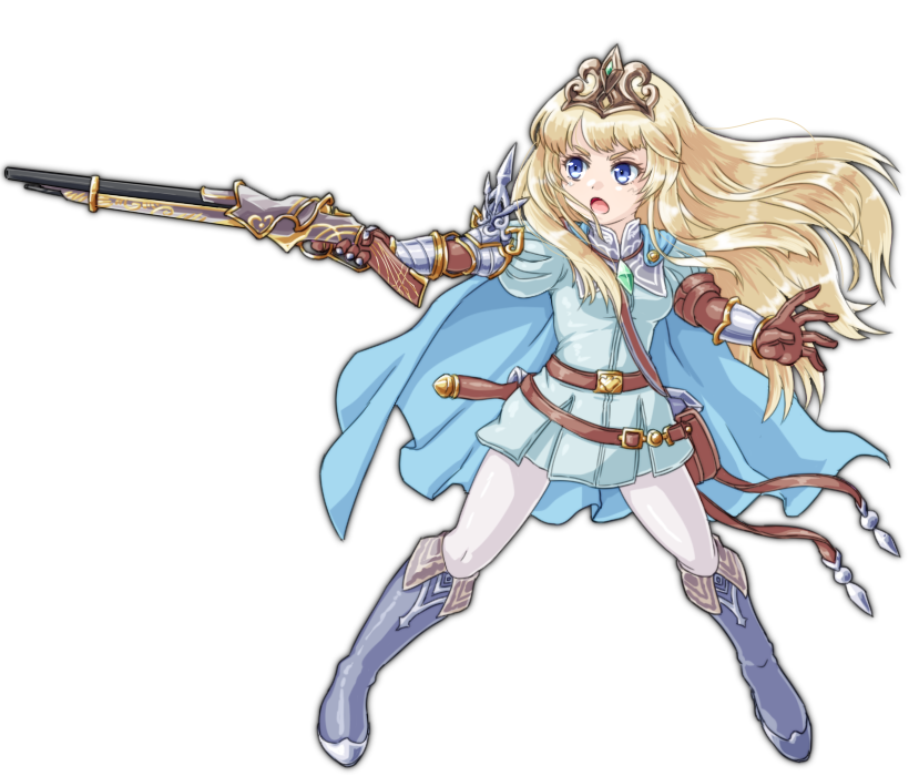 1girl :o aiming belt blonde_hair blue_boots blue_eyes boots breasts brown_gloves eruca full_body gloves godfinal legs_apart long_hair looking_to_the_side medium_breasts pantyhose puff_and_slash_sleeves puffy_sleeves radiant_historia simple_background solo sword sword_on_back tiara weapon weapon_on_back white_background white_pantyhose