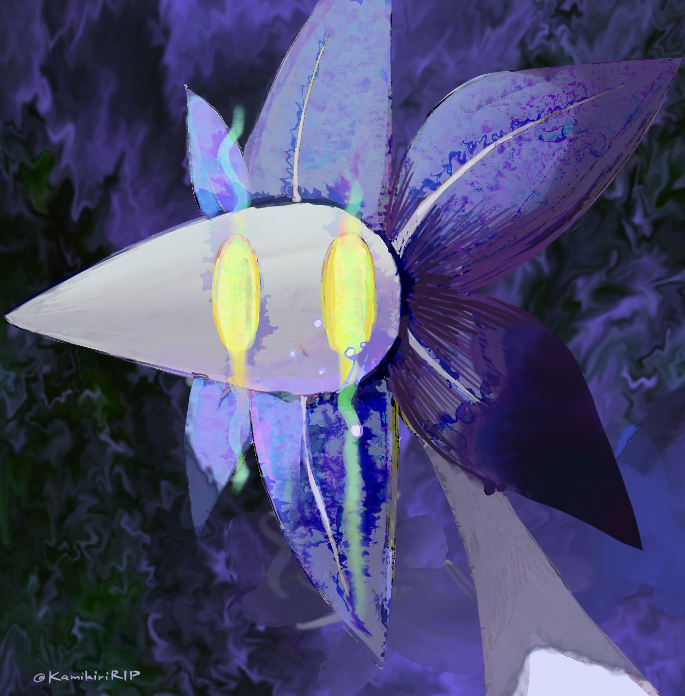 abstract abstract_background creature glimmet highres kamikiririp nintendo no_humans plant pokemon purple_petals solo yellow_eyes