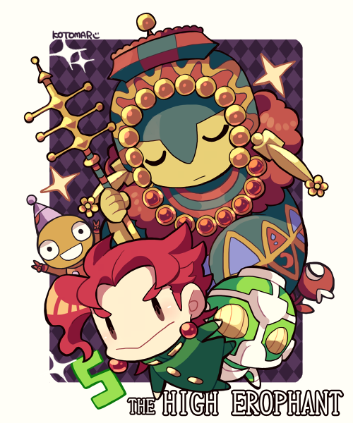 3boys :&gt; bead_necklace beads border brown_eyes character_request chibi chibi_only earrings full_body gakuran green_jacket green_pants hierophant_green holding holding_staff jacket jewelry jojo_no_kimyou_na_bouken kakyoin_noriaki kotorai male_focus multiple_boys necklace no_nose pants red_hair school_uniform sideburns signature sparkle staff stand_(jojo) tarot the_hierophant_(tarot) white_border