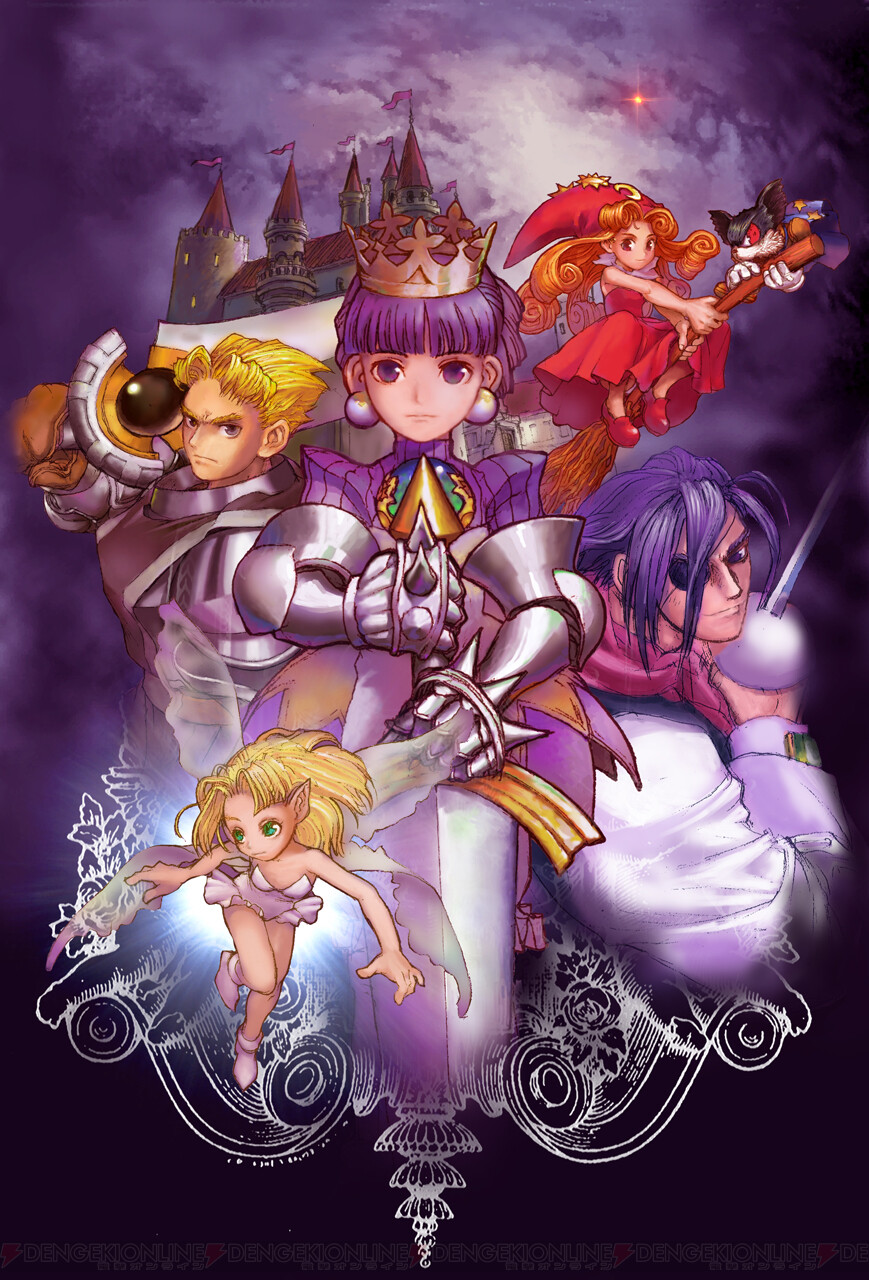 3boys 3girls ankle_boots arlia arm_armor armor armored_gloves bare_arms bare_legs bare_shoulders black_fur black_vest blonde_hair blue_cape blue_hair blunt_bangs blush bodysuit boots broom broom_riding brown_footwear brown_gloves cape castle collar colored_eyelashes colored_sclera creature crescent crescent_hat_ornament crown curly_bangs curly_ends dark_blue_hair detached_collar dress earrings edward_glowstar epee expressionless eyepatch facing_viewer fairy fairy_wings fingernails full_armor full_body furrowed_brow gabriel_(princess_crown) gauntlets gem gloves gold_crown gradriel greaves green_eyes green_gemstone grey_armor hair_intakes hair_slicked_back hat hat_ornament highres holding holding_sword holding_weapon huge_weapon jewelry jpeg_artifacts juliet_sleeves kamitani_george knight light_frown light_smile long_hair long_sleeves looking_at_viewer medium_hair multiple_boys multiple_girls neckerchief official_art orange_hair parted_bangs pink_dress pinstripe_pattern pinstripe_shirt pinstripe_sleeves pointed_crown pointy_ears portgus_chrisford princess princess_crown print_cape proserpina puffy_sleeves purple_eyes purple_hair purple_shirt purple_skirt purple_sleeves red_dress red_eyes red_footwear red_neckerchief red_sclera second-party_source shirt simple_background skirt sleeve_cuffs spiked_armor spiked_gloves spikes star_(symbol) star_in_eye star_print strapless strapless_dress striped_clothes striped_shirt striped_sleeves sun_hair_ornament sword symbol_in_eye transparent_wings upper_body vanillaware vertical-striped_clothes vertical-striped_shirt vertical-striped_sleeves vest weapon white_collar white_fur white_gloves white_sleeves wings witch wizard_hat yellow_skirt