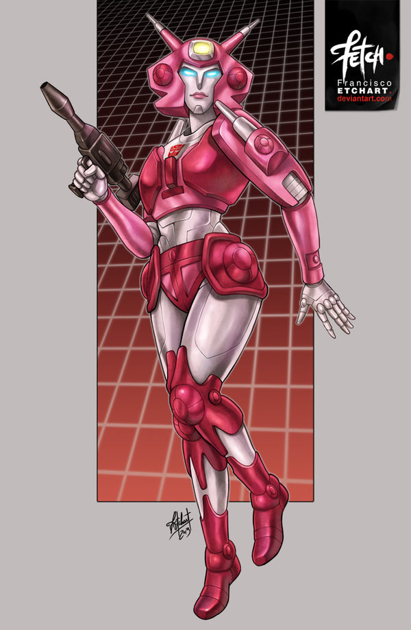 1girl 2013 antennae autobot dated deviantart_username elita_one energy_gun franciscoetchart glowing glowing_eyes lips looking_at_viewer mecha ray_gun robot science_fiction signature smirk transformers watermark weapon web_address