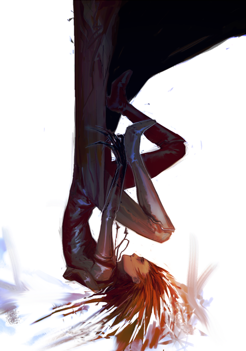 1boy axel_(kingdom_hearts) black_coat black_coat_(kingdom_hearts) black_gloves boots claws coat commentary gloves hood hood_down hooded_coat kingdom_hearts knee_boots knees_up light_smile long_sleeves male_focus medium_hair nonalternate red_hair solo spiked_hair upside-down white_background