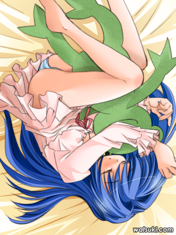 1girl blue_hair kanon keropii key_(company) minase_nayuki pajamas panties sleeping striped_clothes striped_panties stuffed_animal stuffed_frog stuffed_toy third-party_edit underwear watsuki_ayamo