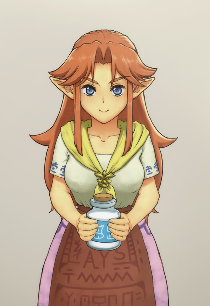 1girl blue_eyes cremia female_focus looking_at_viewer nintendo orange_hair pointy_ears ryuutansai simple_background solo the_legend_of_zelda the_legend_of_zelda:_majora&#039;s_mask