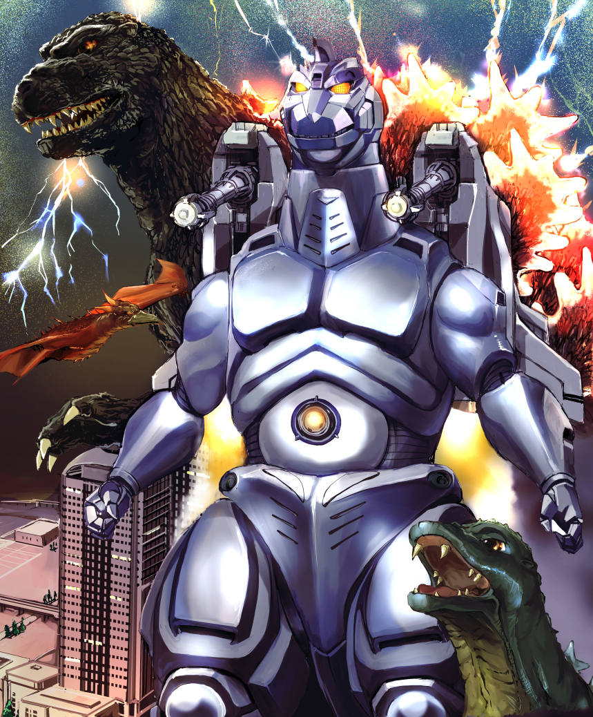 aircraft artillery baby_godzilla cannon chiba_(city) directed-energy_weapon electricity embers energy energy_cannon energy_weapon epic father_and_son fire_rodan flying g-force garuda_(godzilla) giant_robot glowing glowing_mouth glowing_spikes godzilla godzilla_(series) godzilla_vs._mechagodzilla_ii japan_self-defense_force jetpack kaiju kamisimo_90 maser_cannon mecha mechagodzilla military military_vehicle monster parent_and_child plasma_cannon plasma_grenade_(godzilla) pteranodon pterosaur real_world_location robot rodan shoulder_cannon sparks step-siblings step_brothers stomach_cannon super_mechagodzilla toho united_nations_godzilla_countermeasure_center war weapon wings world_business_garden
