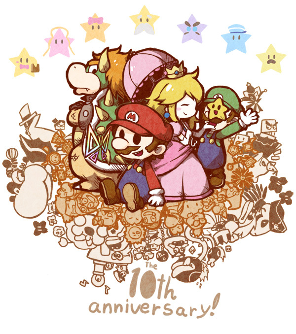 1girl 2boys admiral_bobbery anniversary bandage_on_face bandages barry barry_(paper_mario) blonde_hair blush bombette boo_(mario) book boomer bow bow_(paper_mario) bowser bowtie brown_hair carrie_(paper_mario) chain_chomp commentary_request cortez count_bleck crossed_arms crown crystal_bit crystal_king cudge_(paper_mario) dashell dimentio doopliss dottie dragon dress earrings elbow_gloves eldstar everyone facial_hair fleep flurrie food fruit general_guy glasses gloves goombario goombella goomboss grubba hat heart helmet hooktail horns huff_n._puff jewelry kakuredo_ura kalmar koopa_bros. kooper koops lakilester lava_piranha light_bulb long_hair long_sleeves lord_crump luigi macho_grubba madame_flurrie mamar mario mario_(series) military military_vehicle mimi_(paper_mario) misstar monocle motor_vehicle multiple_boys muskular mustache nastasia nintendo nokotarou o&#039;_chunks o&#039;chunks overalls pacifier paper_luigi paper_mario paper_mario:_the_thousand-year_door paper_mario_64 parakarry piccolo_(paper_mario) piranha_plant pixl princess_peach ruff_puff shoes shy_guy skolar skull slim_(paper_mario) smorg spikes star_spirits sunglasses super_mario_rpg super_paper_mario sushie tank thoreau thudley tippi_(paper_mario) tongue tongue_out top_hat tricorne tubba_blubba twink_(paper_mario) vehicle vivian_(paper_mario) watt wings x-naut yoshi