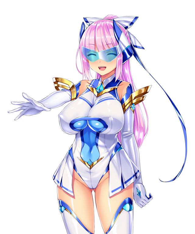 1girl :d bare_shoulders blue-tinted_eyewear blunt_bangs blush breasts chest_jewel closed_eyes covered_erect_nipples covered_navel cowboy_shot elbow_gloves element_venus facing_viewer game_cg gem gloves gluteal_fold hair_ribbon headgear high_ponytail highleg highleg_leotard impossible_clothes impossible_leotard kisaragi_nozomi large_breasts large_variant_set legs_apart leotard long_hair magical_girl non-web_source official_art open_mouth outstretched_arm pink_hair ponytail ribbon satou_kuuki shinsou_seiki_elementia shiny_clothes shiny_skin showgirl_skirt skin_tight skirt smile solo standing teeth thighhighs tinted_eyewear transparent_background variant_set white_gloves white_leotard white_thighhighs