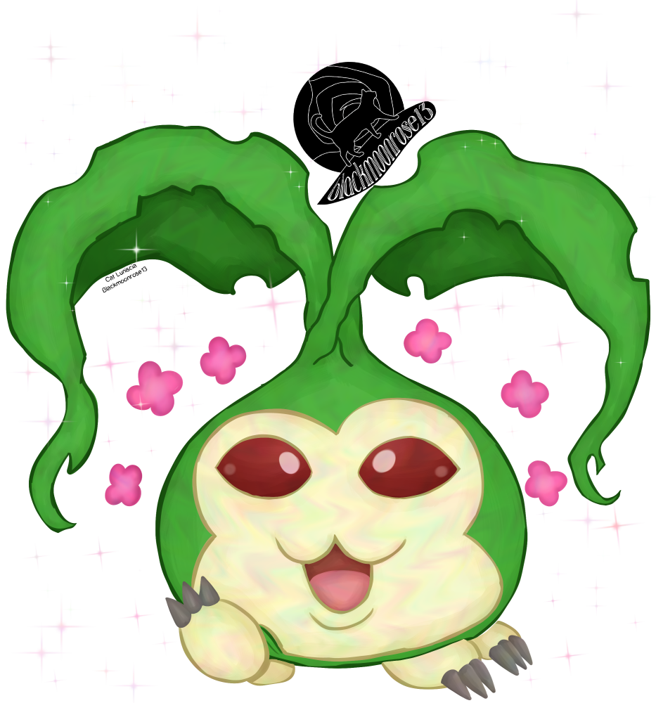 digimon digimon_(creature) flower open_mouth red_eyes smile solo tanemon