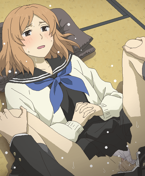 1boy 1girl blush brown_eyes censored clothed_sex clothing_aside natsume_yuujinchou panties panties_aside penis pink_panties pussy school_uniform sex skirt spread_legs taki_tooru tomu_(tomubobu) underwear vaginal
