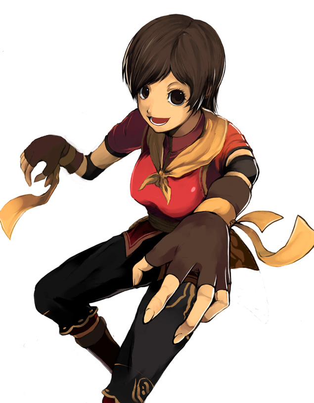 1girl artist_request breasts brown_eyes brown_hair chinese_clothes eileen elbow_pads female_focus fighting_stance fingerless_gloves gloves kung_fu neckerchief sega short_hair solo virtua_fighter virtua_fighter_5