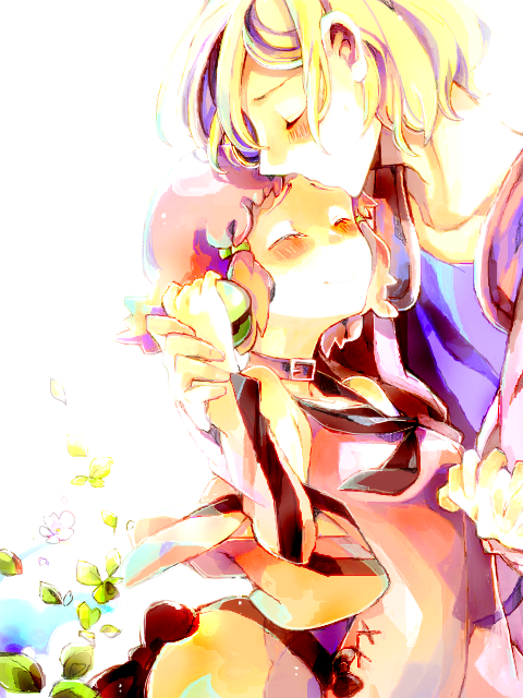 10s 1boy 1girl aquarion_(series) aquarion_evol blonde_hair blush coat couple dorayan dress closed_eyes kissing_forehead gradient_hair hair_ornament hetero jin_musou kiss kissing_forehead multicolored_hair orange_hair purple_hair short_hair smile stuffed_animal stuffed_toy yunoha_thrul