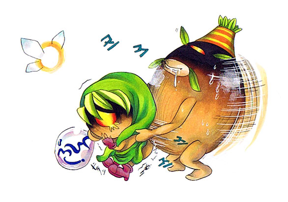 2boys business_scrub clothed_sex deku_link deku_scrub fairy humping link monster multiple_boys nintendo saliva sex sweat tatl text_focus the_legend_of_zelda the_legend_of_zelda:_majora&#039;s_mask what yaoi