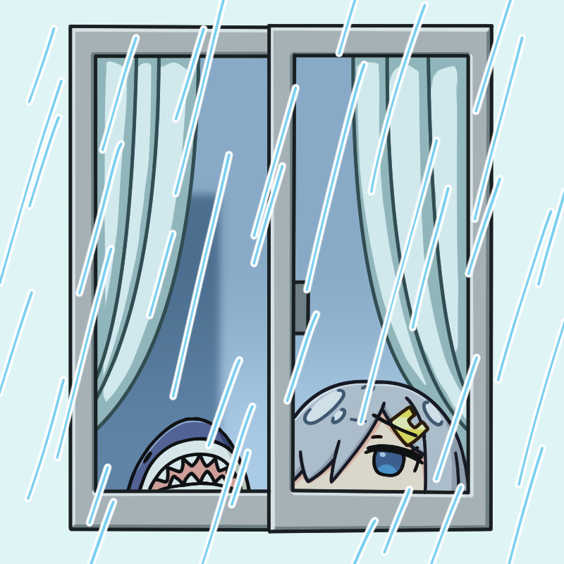 1girl blue_eyes curtains grey_hair hair_ornament hair_over_one_eye hairclip hama!_(3toshinhmkz) hamakaze_(kancolle) kantai_collection rain short_hair solo stuffed_animal stuffed_shark stuffed_toy upper_body window