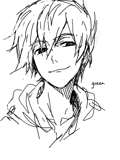 00s 1boy bad_id bad_tumblr_id black_eyes blue_oak blue_oak_(pokemon_hgss) doodle greyscale lechuza male_focus monochrome nintendo pokemon pokemon_hgss portrait smile solo