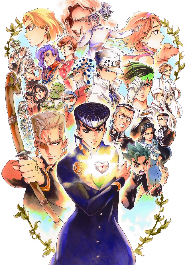 5girls 6+boys arnold_(jojo) arrow_(jojo) arrow_(projectile) atom_heart_father_(stand) bad_id bad_pixiv_id bow_(weapon) cheap_trick dekopin08 diamond_(gemstone) diamond_wa_kudakenai everyone frown fungami_yuya gakuran hazamada_toshikazu hazekura_mikitaka heart higashikata_josuke hirose_koichi jojo_no_kimyou_na_bouken joseph_joestar joseph_joestar_(old) kanedaichi_toyohiro kawajiri_hayato kawajiri_kosaku kawajiri_shinobu killer_queen kira_yoshihiro kira_yoshikage kishibe_rohan kobayashi_tamami kuujou_joutarou looking_at_viewer miyamoto_terunosuke multiple_boys multiple_girls nijimura&#039;s_father nijimura_keicho nijimura_okuyasu otoishi_akira oyanagi_ken photo_(object) pompadour school_uniform shizuka_joestar stray_cat_(jojo) sugimoto_reimi tonio_trussardi tsuji_aya weapon yamagishi_yukako yangu_shigekiyo