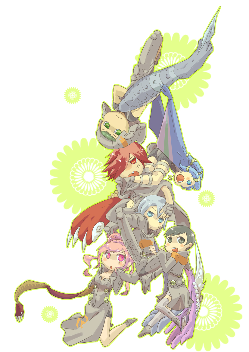 2girls 4boys argilla black_eyes black_hair blue_eyes blue_hair cielo_(dds) digital_devil_saga gale_(dds) green_eyes green_hair grey_eyes grey_hair heat_(dds) multiple_boys multiple_girls pink_eyes pink_hair red_eyes red_hair serph