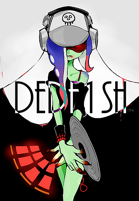 1girl baseball_cap black_dress blue_hair bracelet character_name clenched_teeth collarbone colored_extremities colored_skin dedf1sh dress fingernails glowing glowing_eyes green_skin grey_hat hair_over_one_eye hat headphones headphones_over_headwear imaikuy0 jewelry looking_at_viewer medium_hair multicolored_hair nintendo octoling one_eye_covered pink_hair red-tinted_eyewear red_eyes sanitized_(splatoon) sharp_fingernails short_sleeves solo splatoon_(series) sunglasses teeth tentacle_hair tinted_eyewear