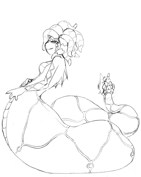 1girl :p camel_(dansen) female_focus lamia monochrome monster_girl original profile rattlesnake slit_pupils solo tentacle_hair tongue tongue_out