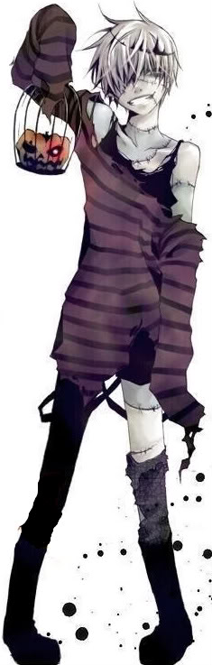 1boy belphegor_(reborn) grin hair_over_one_eye halloween katekyo_hitman_reborn! looking_at_viewer male_focus pumpkin shirt smile solo striped_clothes striped_shirt third-party_source tiara