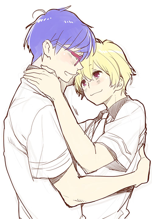 10s 2boys blonde_hair blue_hair free! glasses hazuki_nagisa male_focus megumi-square multiple_boys pink_eyes purple_eyes ryuugazaki_rei