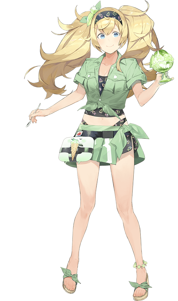1girl akira_(kadokawa) food full_body gambier_bay_(kancolle) gambier_bay_(summer)_(kancolle) gambier_bay_mk_ii_(kancolle) hair_between_eyes kantai_collection official_art shaved_ice solo transparent_background