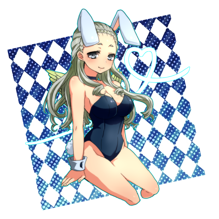 1girl animal_ears bad_id bad_pixiv_id bare_legs breasts fake_animal_ears female_focus green_hair guel inazuma_eleven inazuma_eleven_(series) kuzumiya_yuyu large_breasts leotard long_hair playboy_bunny rabbit_ears smile solo wings