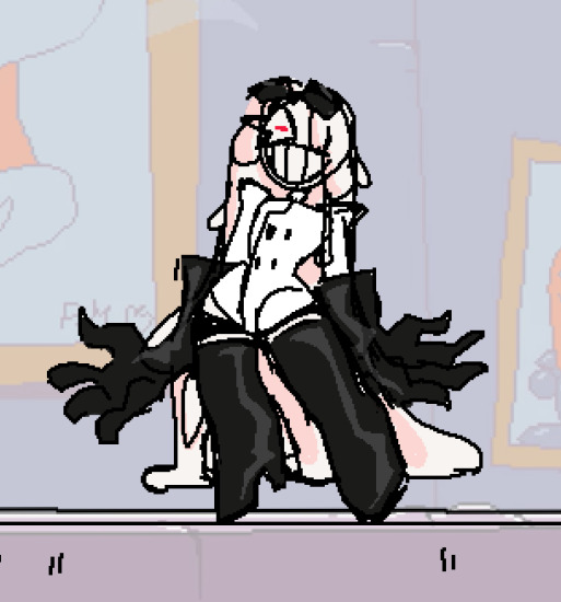 black_boots black_gloves boots cheese cheese_hair cheese_trail food gloves mad_scientist monster_girl mother_agony mozzarella_(mother_agony) one_eye_covered original pale_skin pizza_tower red_eyes sketch smug toon_(style)