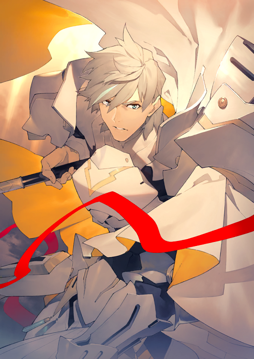 arm_armor armor black_bodysuit blue_eyes bodysuit bracer breastplate cape cowboy_shot dynamic_pose fate/grand_order fate_(series) game_cg gorget grey_hair hair_between_eyes holding holding_polearm holding_weapon long_sleeves looking_at_viewer official_art parted_lips pauldrons percival_(fate) polearm shiramine_(srmn09) short_hair shoulder_armor side_cape third-party_source v-shaped_eyebrows weapon white_cape