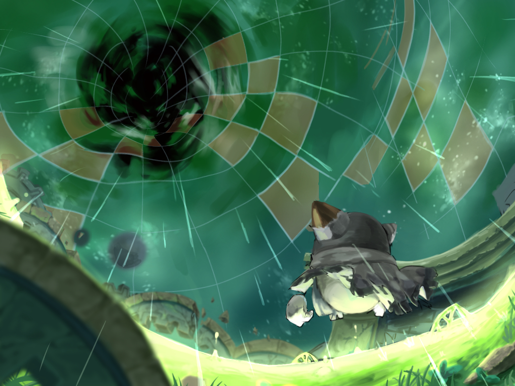 grass kirby&#039;s_return_to_dream_land_deluxe kirby&#039;s_return_to_dream_land_deluxe kirby_(series) magolor magolor_epilogue nintendo no_humans pillar rayman_limbs ruins solo torn_clothes user_ahkv8283 wormhole