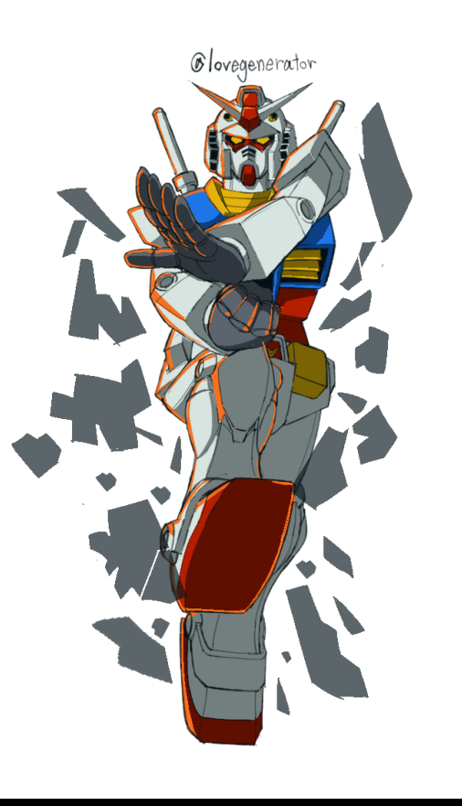 armor artist_name break breaking fighting_stance gundam gundam_gquuuuuux kin-san_(sasuraiga) looking_at_viewer mecha mecha_focus mobile_suit ninja_slayer no_humans purple_eyes robot rx-78-2_gundam science_fiction simple_background spoilers twitter twitter_username v-fin white_background yellow_eyes