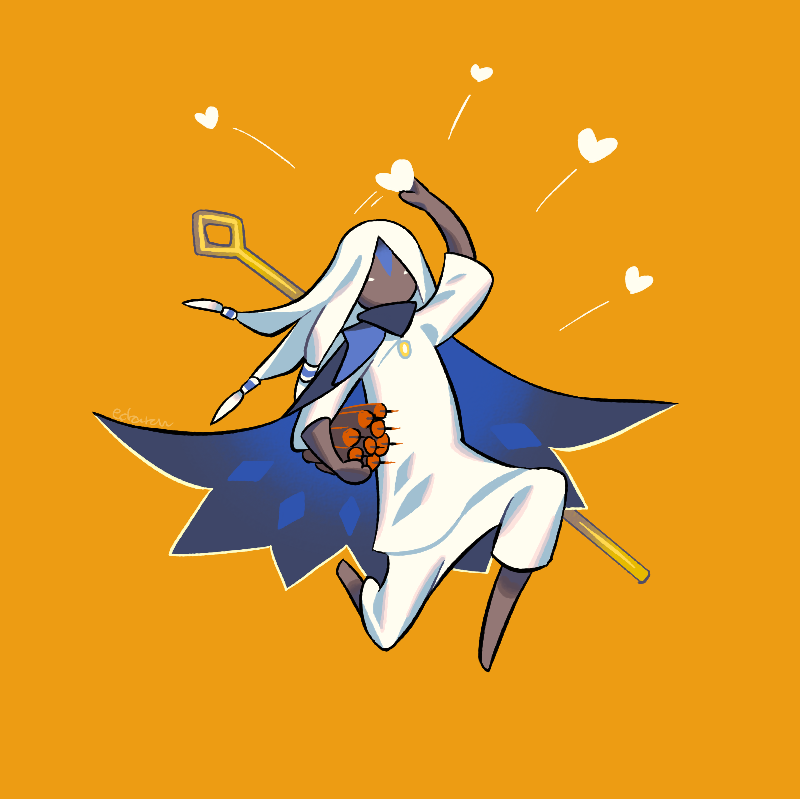 1other brown_cape cape closed_eyes commentary dynamite edarow english_commentary explosive long_hair low-tied_long_hair simple_background sky:_children_of_the_light sky_child solo white_hair yellow_background