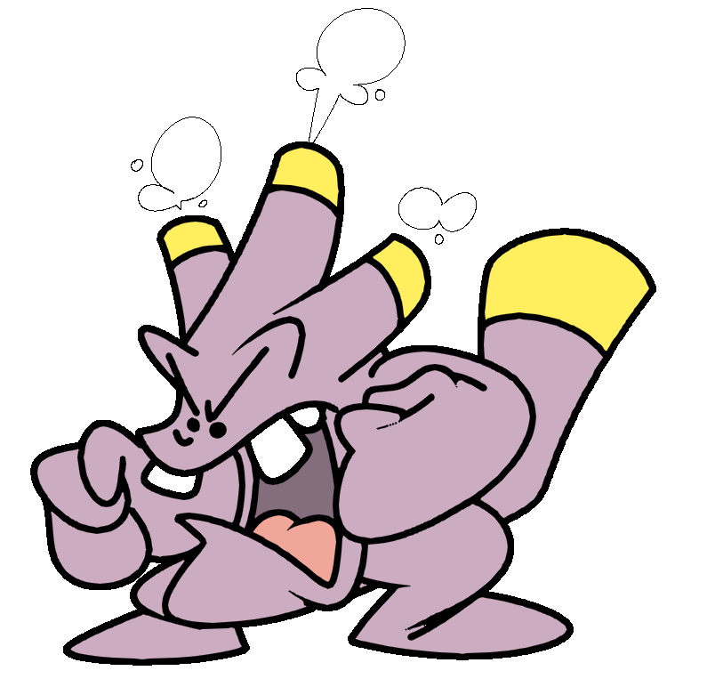 ._. angry animal_focus black_eyes clenched_hands courage_the_cowardly_dog creatures_(company) eustace_bagge exploud flat_color full_body game_freak gen_3_pokemon hands_up jaggy_lines nintendo no_humans open_mouth pokemon pokemon_(creature) solo standing steam teeth tongue v-shaped_eyebrows vilepluff