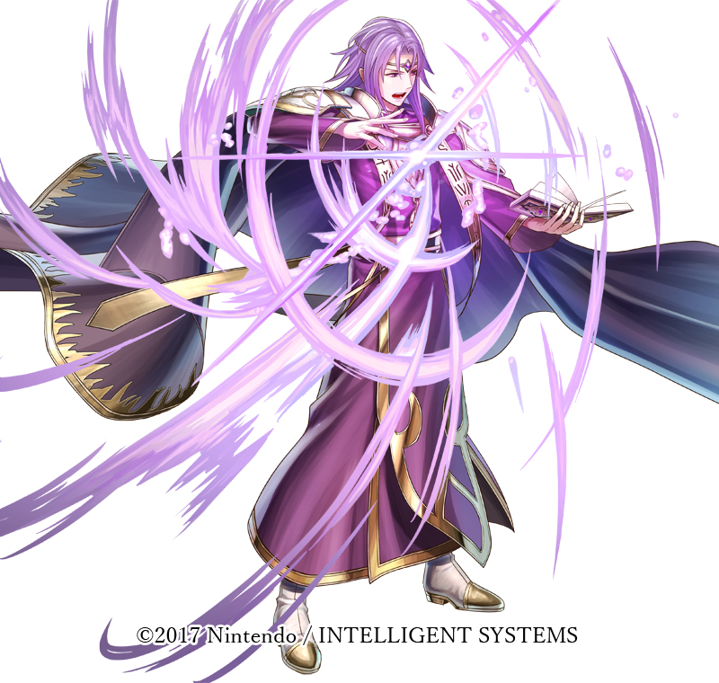 1boy armor book boots cape casting_spell circlet copyright_notice fire_emblem fire_emblem:_the_sacred_stones fire_emblem_heroes full_body haru_(toyst) holding holding_book lips lyon_(fire_emblem) magic male_focus medium_hair nintendo official_art open_mouth purple_cape purple_eyes purple_hair robe serious shoulder_armor solo standing tassel teeth turtleneck white_background white_boots wide_sleeves