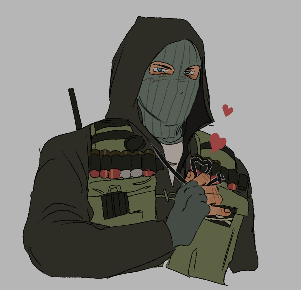 1boy balaclava blue_eyes blush call_of_duty call_of_duty:_black_ops doggyhouse gears gloves green_gloves green_mask heart mask mask_on_head military simple_background stone_(call_of_duty) tactical_clothes