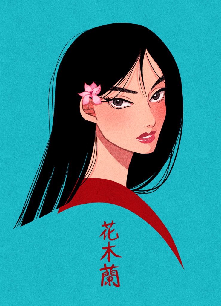 1girl black_hair blue_background brown_eyes chinese_clothes dress fa_mulan_(disney) lips lipstick looking_at_viewer makeup moko_eaka mulan_(movie) short_hair simple_background solo translation_request upper_body