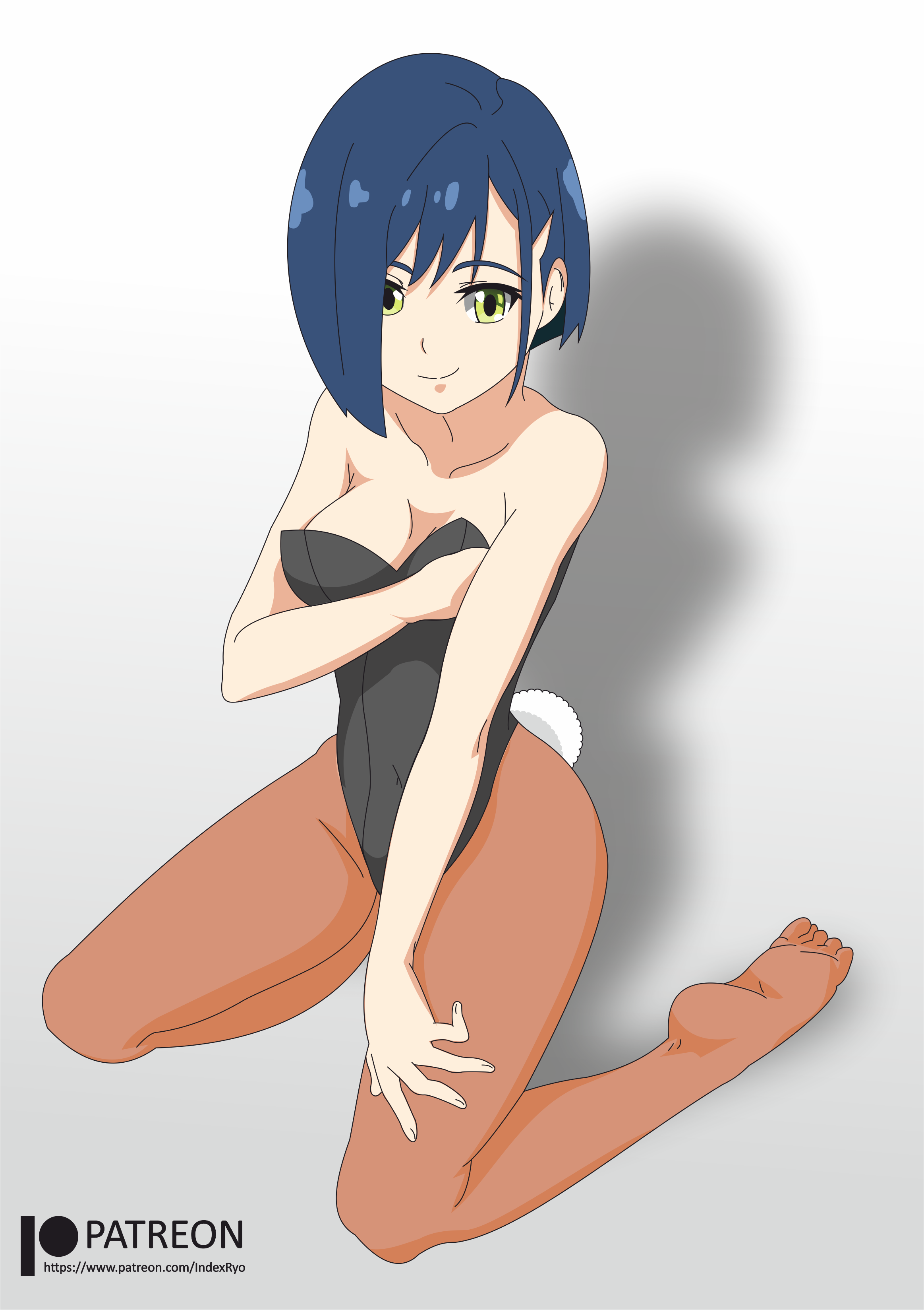 absurdres animal_costume blue_hair breasts darling_in_the_franxx green_eyes highres ichigo_(darling_in_the_franxx) indexryo large_breasts rabbit_costume rabbit_tail short_hair smile