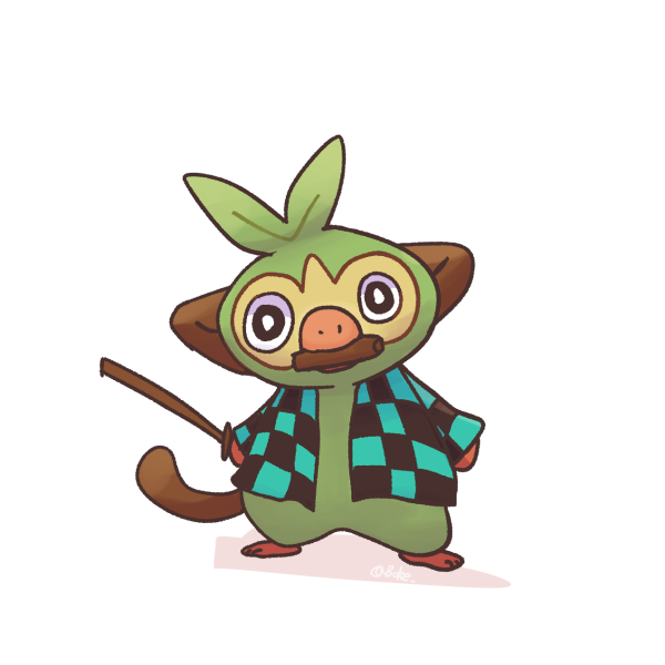 boke-chan cosplay creatures_(company) expressionless full_body game_freak gen_8_pokemon grookey kamado_tanjirou kamado_tanjirou_(cosplay) kimetsu_no_yaiba nintendo parody pokemon standing tail