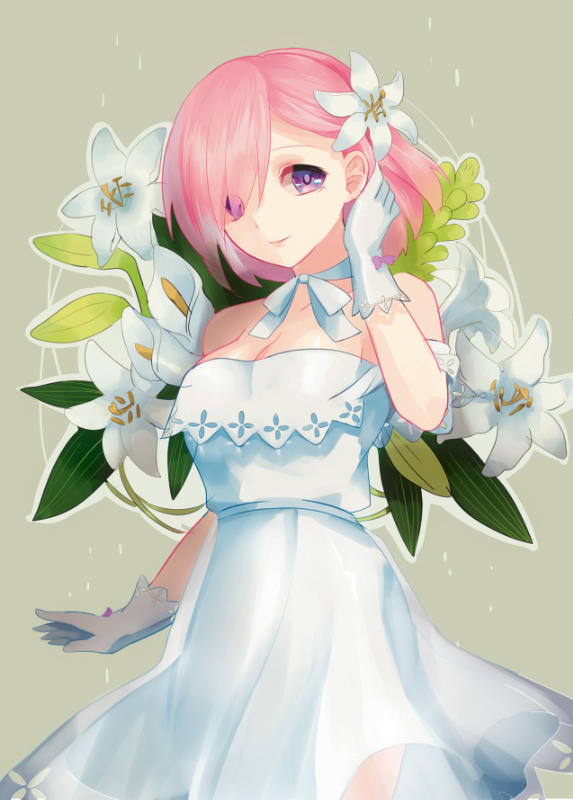 blush dres fate/grand_order flower matthew_kyrielite pink_eyes pink_hair short_hair