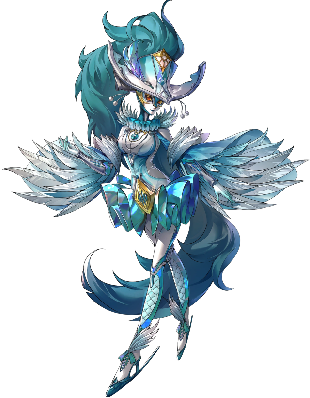 1girl artist_request blue_lips breasts colored_sclera full_body hat hat_feather ice_skates jewelry necklace official_art orange_eyes persona persona_(summon) persona_5 persona_5:_the_phantom_x pom_pom_(clothes) skates solo terpsichore_(persona) third-party_source transparent_background tutu yellow_sclera