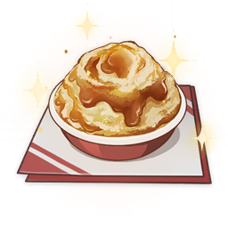 artist_request bowl commentary english_commentary food food_focus game_cg genshin_impact gravy lowres mashed_potatoes napkin no_humans official_art simple_background sparkle still_life third-party_source transparent_background