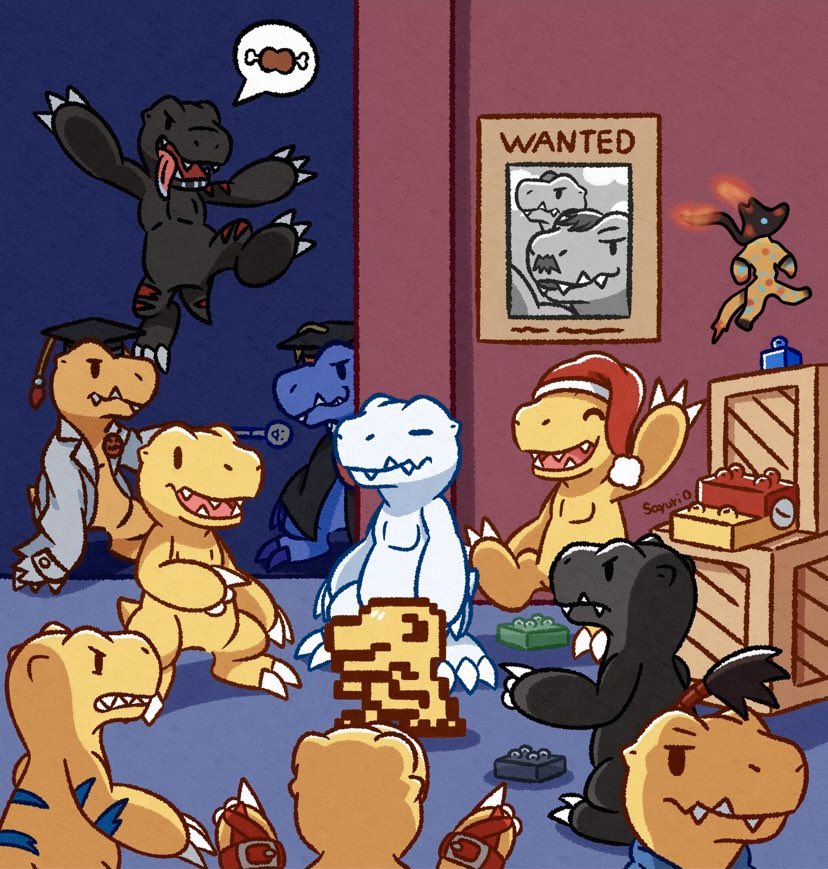 agumon agumon_(black) agumon_(black)_x-antibody agumon_(digimon_savers) agumon_-yuki_no_kizuna- agumon_hakase agumon_x-antibody bone bushiagumon claws clearagumon digimon digimon_(creature) english_text facial_hair food hat meat meme mustache nise_agumon_hakase open_mouth santaagumon shadow sharp_teeth speech_bubble tail teeth tongue toyagumon toyagumon_(black) yukiagumon