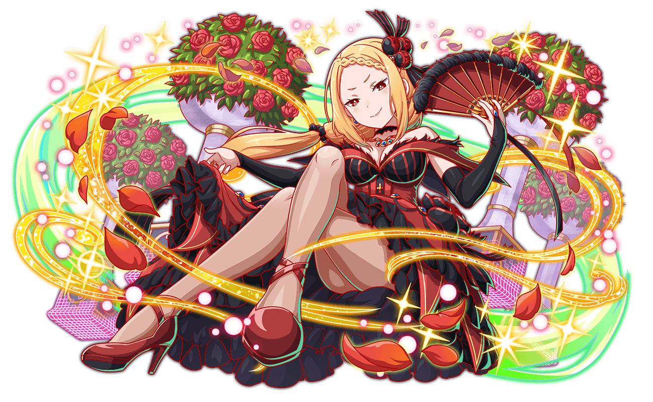 1girl amulet anime_coloring artist_request bare_shoulders black_bridal_gauntlets black_choker black_flower black_petticoat black_ribbon black_rose blonde_hair blush braid braided_bangs breasts bridal_gauntlets bright_pupils choker cleavage clothes_lift corset crash_fever crossed_legs dress earrings eyelashes flower folding_fan forehead foreshortening frilled_skirt frills from_below full_body game_cg gold_necklace grin hair_ornament hair_ribbon hair_scrunchie hand_fan high_heels holding jewelry lace large_breasts layered_skirt light_particles lips long_hair long_sidelocks looking_at_viewer low-tied_long_hair low_ponytail necklace number_print numbered off_shoulder official_art official_style outline pantyhose petticoat pink_lips pinstripe_pattern pinstripe_ribbon ponytail priscilla_barielle re:zero_kara_hajimeru_isekai_seikatsu red_corset red_eyes red_flower red_outline red_petals red_rose red_shoes red_skirt ribbon rose scrunchie see-through_pantyhose shoe_soles shoes short_eyebrows sidelocks skirt skirt_flower skirt_lift smile solo sparkle square square_print strappy_heels striped_clothes striped_ribbon tachi-e third-party_source transparent_background vertical-striped_ribbon white_pupils